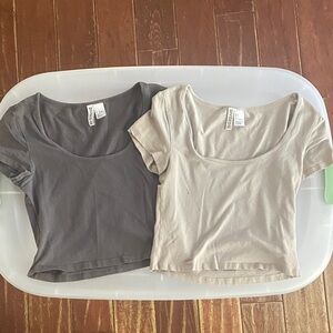 H&M Gray Scoop Neck cropped T-Shirts